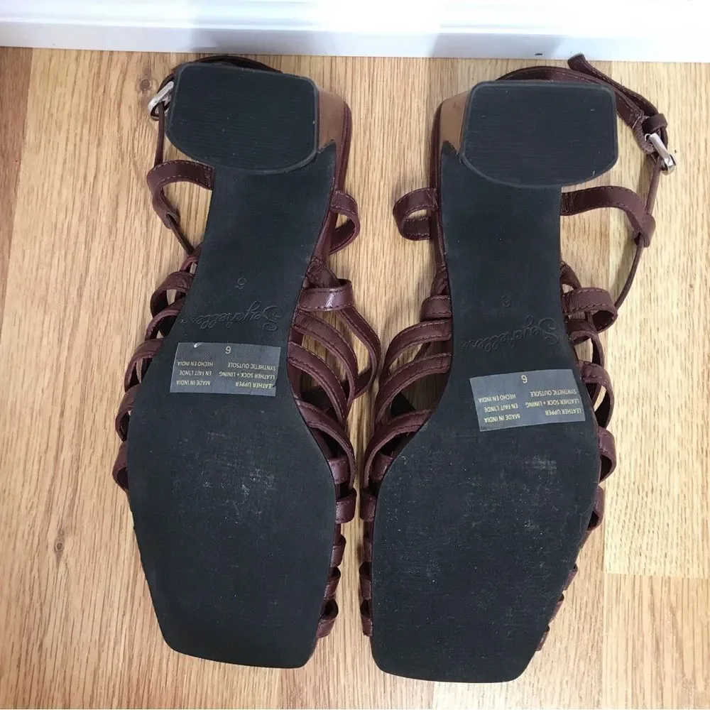 SEYCHELLE Burgundy Braided Leather Chunky Heel Sandal Strappy Woven‎ Size 6